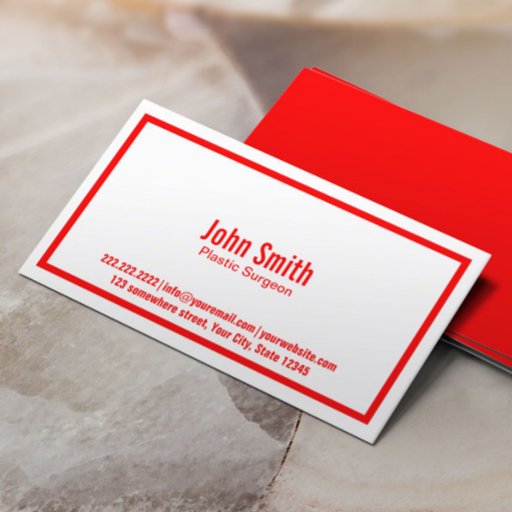 Customizable Red Border Plastic Surgeon Business Card