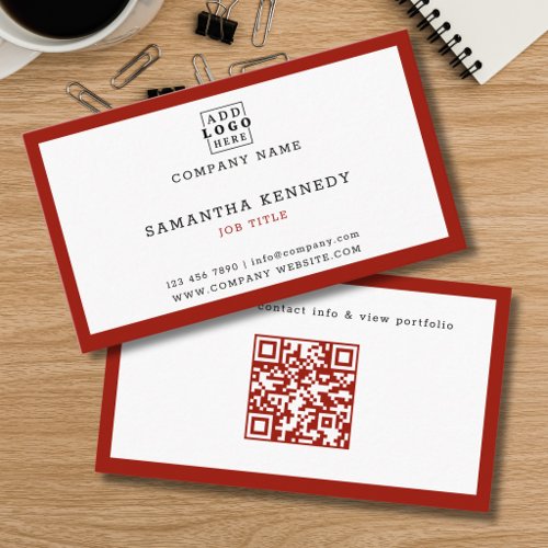Red Border QR Code Professional Custom Logo Business Card