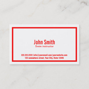 Red Border Swim Instructor Business Card
