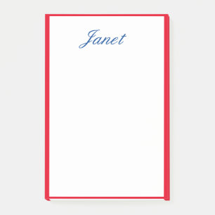 Red Bordered Edges Monogrammed Name Blue White Post-it Notes