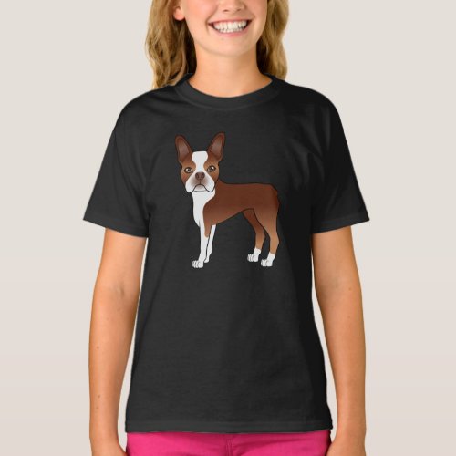 Red Boston Terrier Adorable Cartoon Dog Drawing T_Shirt