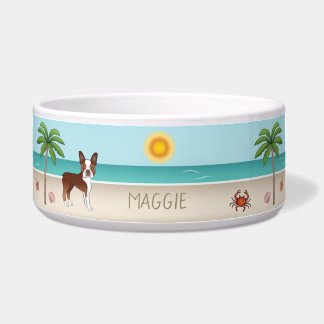 Red Boston Terrier At A Tropical Summer Beach Bowl