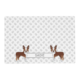 Red Boston Terrier Cartoon Dog & Custom Pet Name Placemat