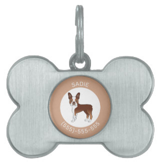Red Boston Terrier Cartoon Dog &amp; Name And Number Pet ID Tag