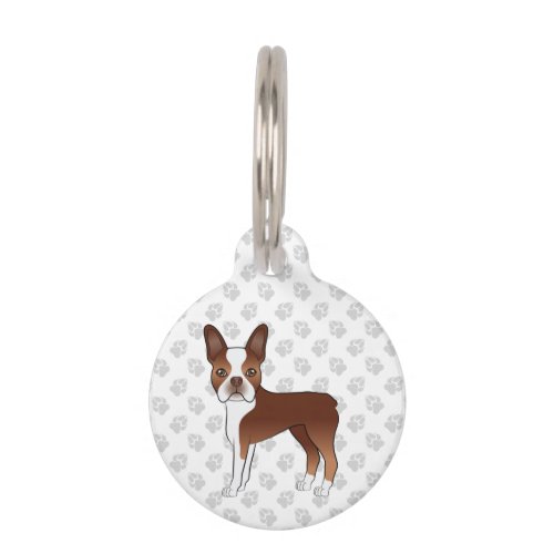 Red Boston Terrier Cartoon Dog With Pets Info Pet ID Tag