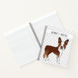 Red Boston Terrier Cartoon Dog &amp; Your Custom Title Notebook