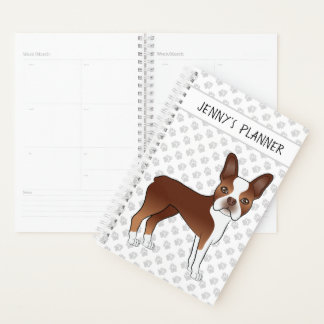 Red Boston Terrier Cartoon Dog &amp; Your Custom Title Planner