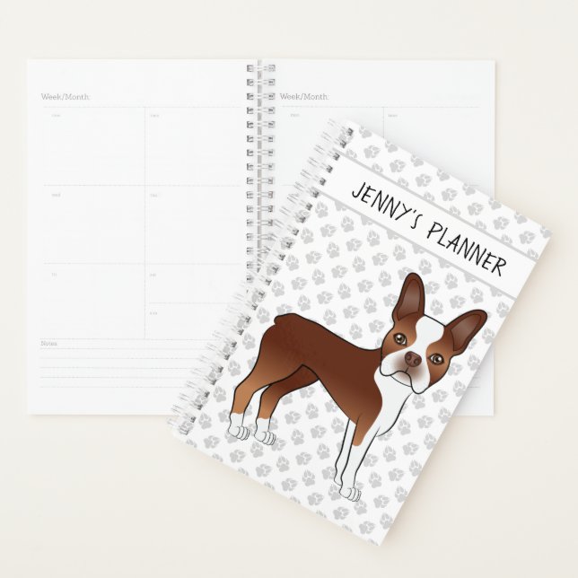 Red Boston Terrier Cartoon Dog & Your Custom Title Planner (Display)