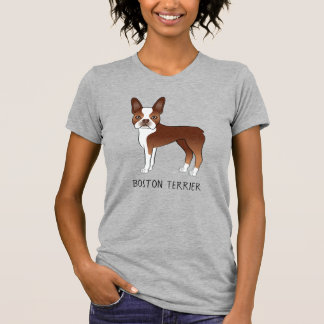 Red Boston Terrier Cute Cartoon Dog &amp; Custom Text T-Shirt