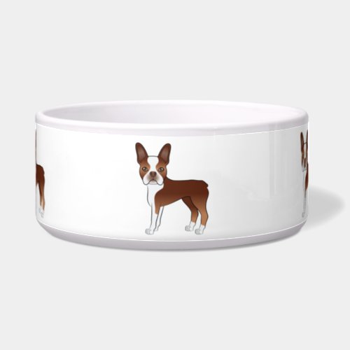 Red Boston Terrier Cute Cartoon Dog Drawings Bowl