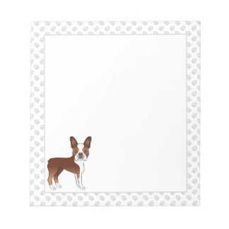 Red Boston Terrier Cute Cartoon Dog &amp; Gray Paws Notepad