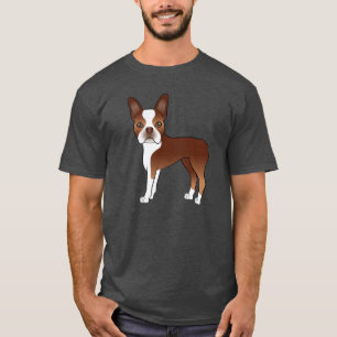Red Boston Terrier Cute Cartoon Dog Illustration T-Shirt