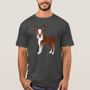 Red Boston Terrier Cute Cartoon Dog Illustration T-Shirt