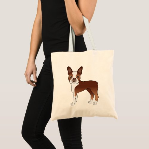 Red Boston Terrier Cute Cartoon Dog Illustration Tote Bag