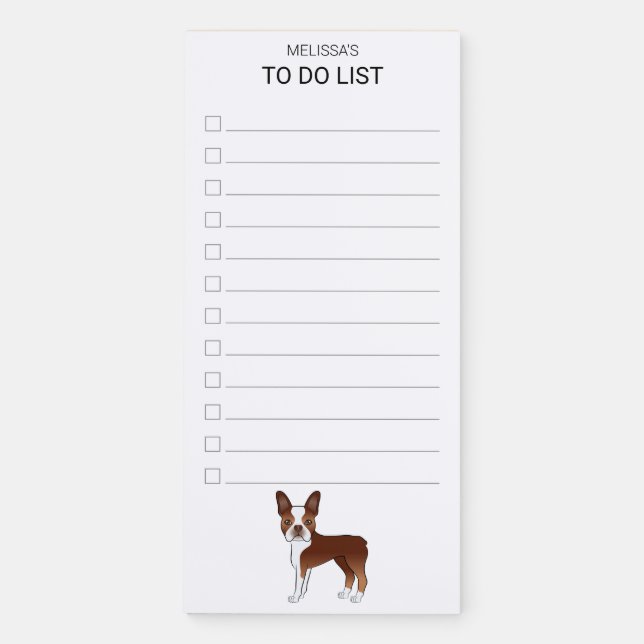 Red Boston Terrier Cute Dog To Do List Checklist Magnetic Notepad (Front)