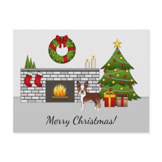 Red Boston Terrier In A Festive Christmas Room Postcard