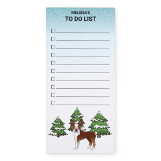 Red Boston Terrier In A Winter Forest To Do List Magnetic Notepad