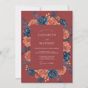 Red Botanical Bloom Wedding Invitation