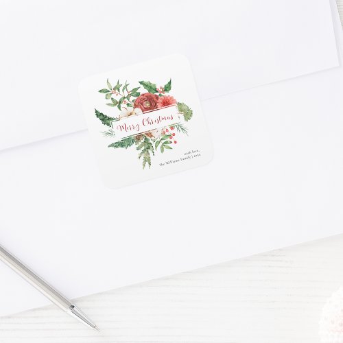 Red Botanical Christmas Sticker