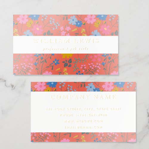 Red Botanical Flowers Professional Gold Foil Business Cards