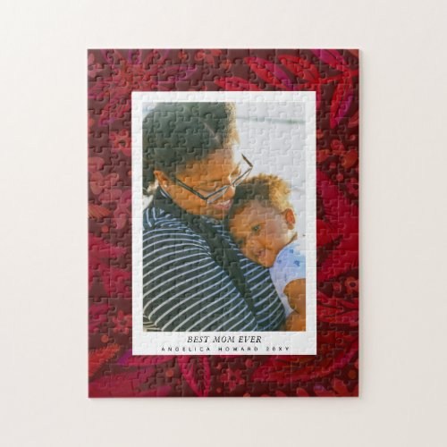 Red Botanical Frame Mothers Day Gift Jigsaw Puzzle