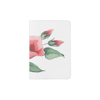 Red botanical green floral flowers passport holder