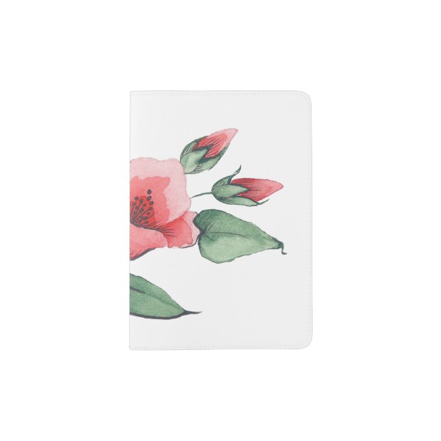 Red botanical green floral flowers passport holder (Front)