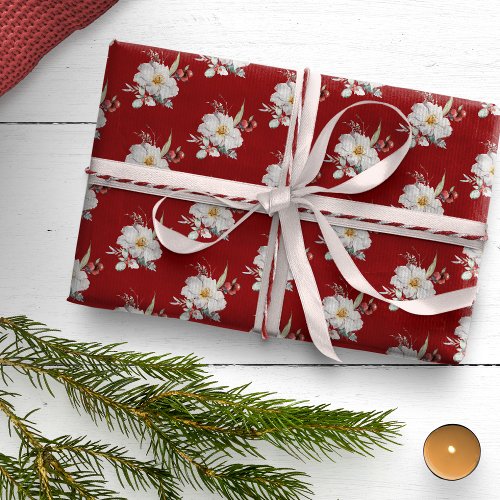 Red Botanical Holiday Wrapping Paper