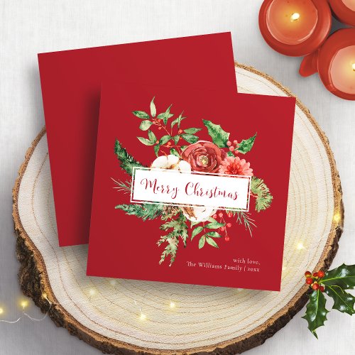 Red Botanical Merry Christmas Card