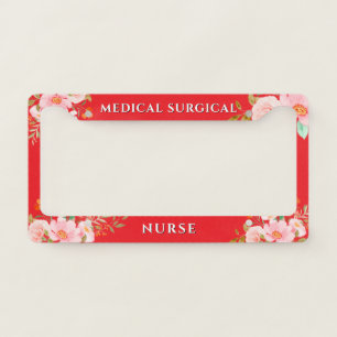 Red Botanical Nurse License Plate Frame