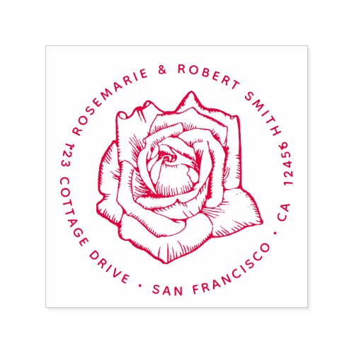 Red Botanical Rose Flower Blossom Return Address Self_inking Stamp