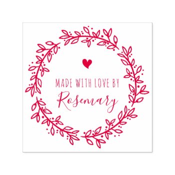 Red Botanical Wreath Made With Love By Self-inking Stamp by suchicandi at Zazzle