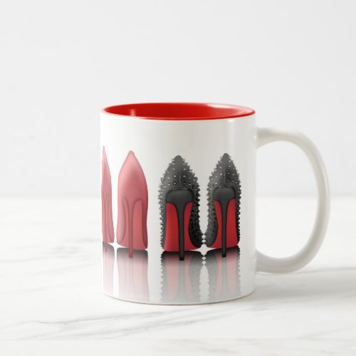Red bottoms stilettos in leopard black studded Two_Tone coffee mug