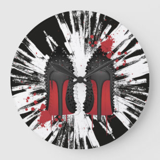 Red Bottoms Stilettos shoes heels spatters & drips Large Clock