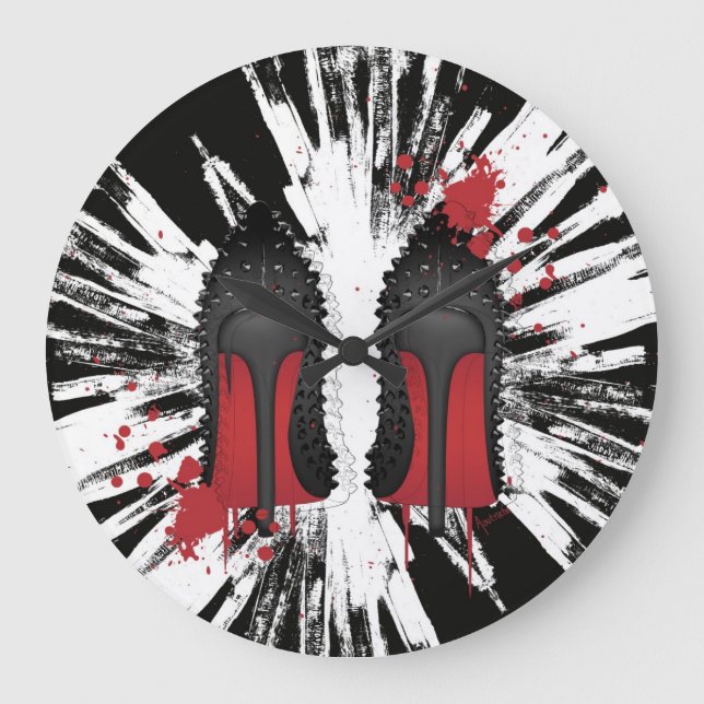 Red Bottoms Stilettos shoes heels spatters & drips Large Clock (Front)