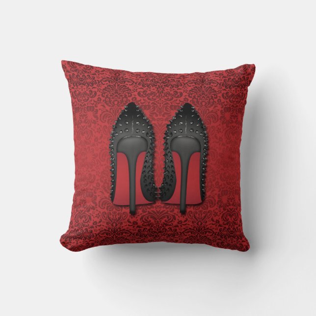 Red Bottoms stilettos shoes in RED DAMASK Throw Pillow (Front)