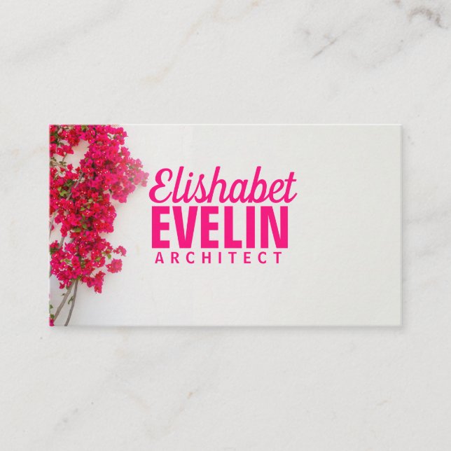 Red bougainvillea flower with a white wall gt6576 business card (Front)