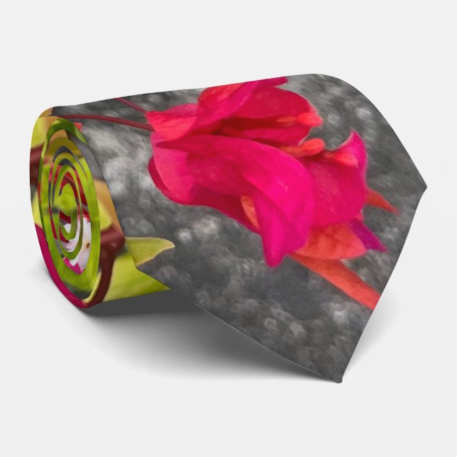 red bougainvillea or paper flower, red tropical neck tie (Rolled)
