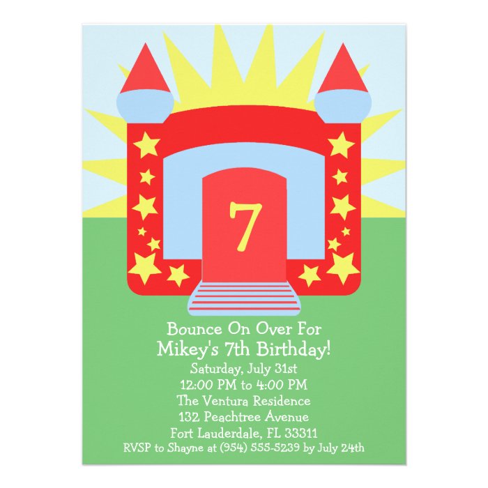 Red Bounce On Over Bounce House Birthday Party Custom Announcements