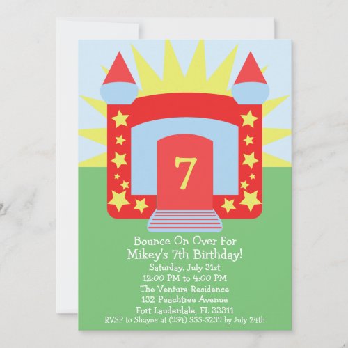 Red Bounce On Over Bounce House Birthday Party Invitation