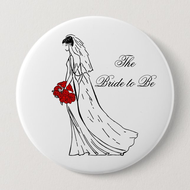 Red Bouquet Bride to Be Pinback Button (Front)