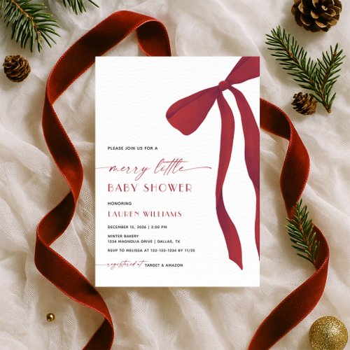 Red Bow A Merry Little Christmas Baby Shower Invitation