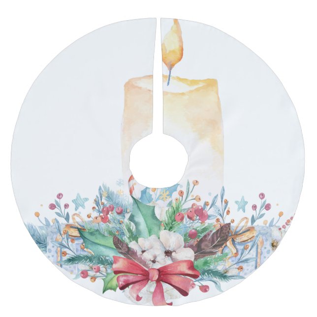 Red Bow And Candle Brushed Polyester Tree Skirt (Front)