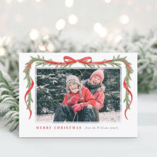 Red Bow and Garland Holiday Card