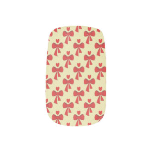 Red Bow and Heart Pattern Minx Nail Art