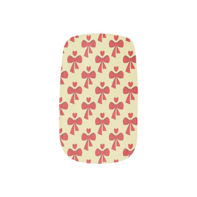Red Bow and Heart Pattern Minx Nail Art (Left Thumb)