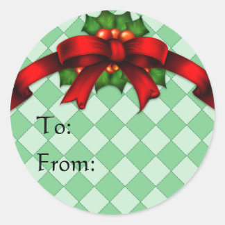 Red Bow and Holly Gift Tag Stickers