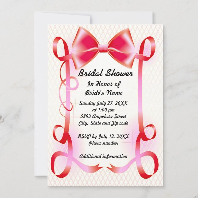 Red Bow and Ribbon Border Bridal Shower Invite (Front)