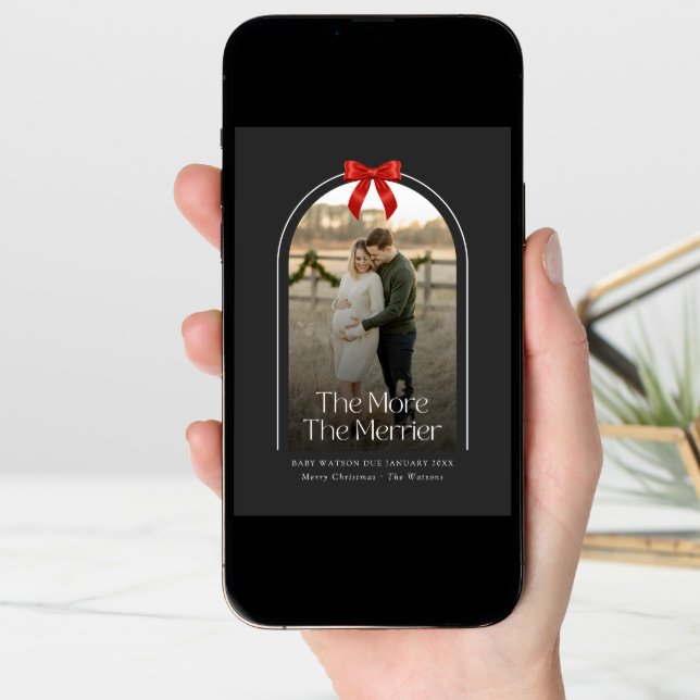 Red Bow Arch Photo Christmas Pregnancy Announcement (Front Digital)