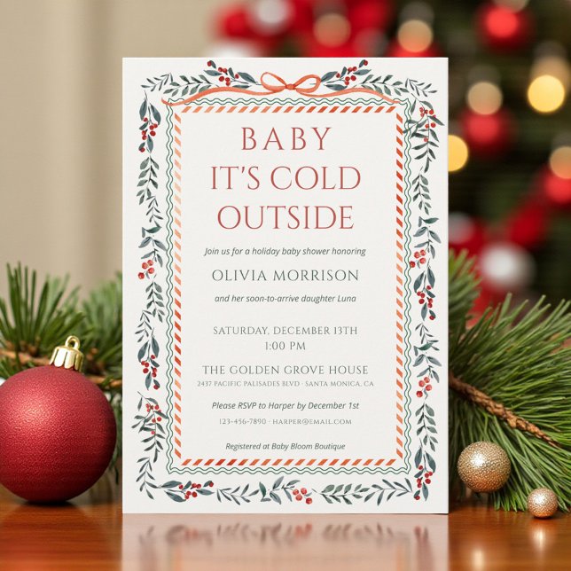Red Bow Baby It's Cold Outside Baby Shower Invitation (Creator Uploaded)